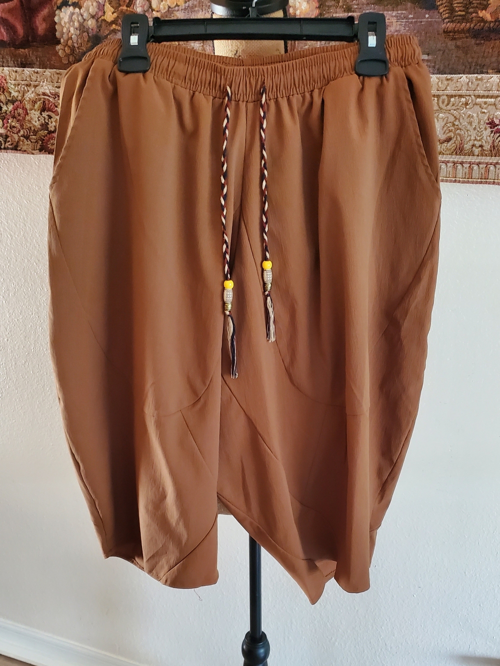 Earthbound Trading Co XL Brown Harem Pants Boho Genie Drawstring Capri